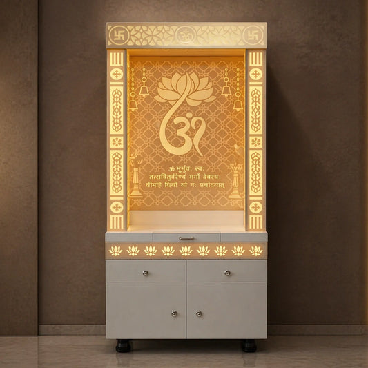 Omkamal Wooden Corian Mandir (White) lifestyle view