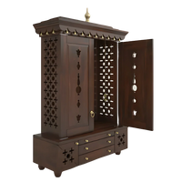 Omkaram Teak Wood Pooja Mandap with Door (Brown) Side Angle