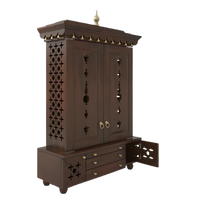 Omkaram Teak Wood Pooja Mandap with Door (Brown) Side View