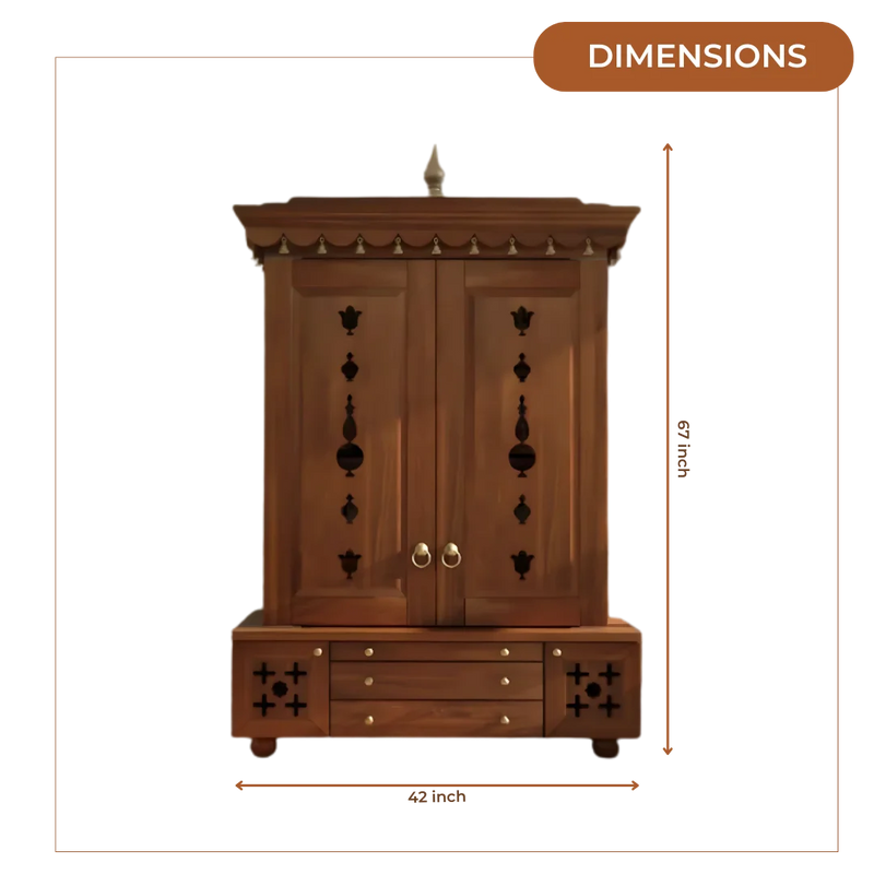 Omkaram Teak Wood Pooja Mandap with Door (Teak) Dimensions 