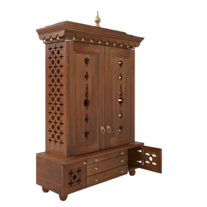Omkaram Teak Wood Pooja Mandap with Door (Teak)