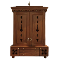 Omkaram Teak Wood Pooja Mandap with Door (Teak) Front View
