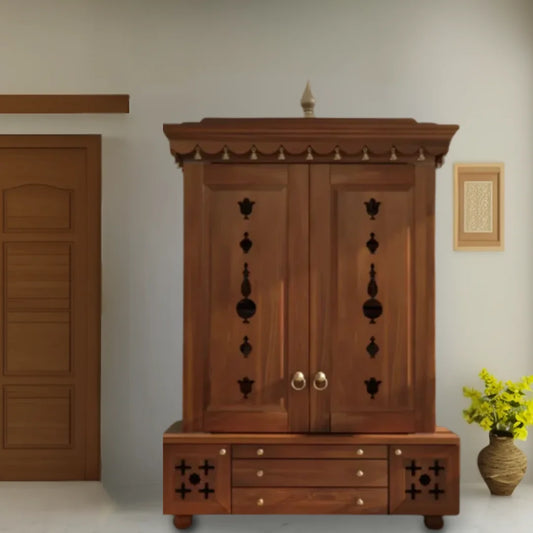 Omkaram Teak Wood Pooja Mandap with Door (Teak) Lifestyle view