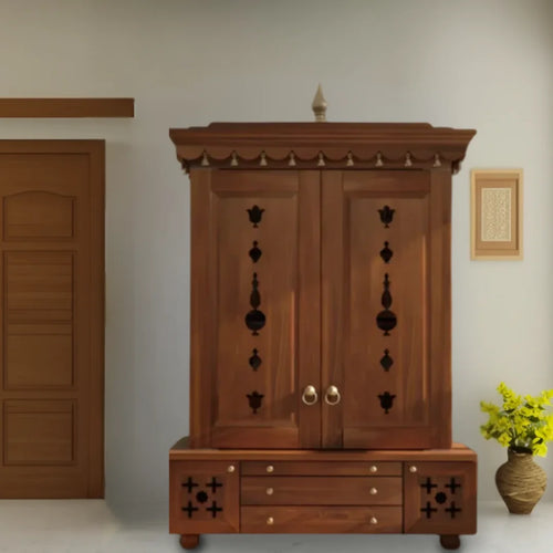 Omkaram Teak Wood Pooja Mandap with Door (Teak)
