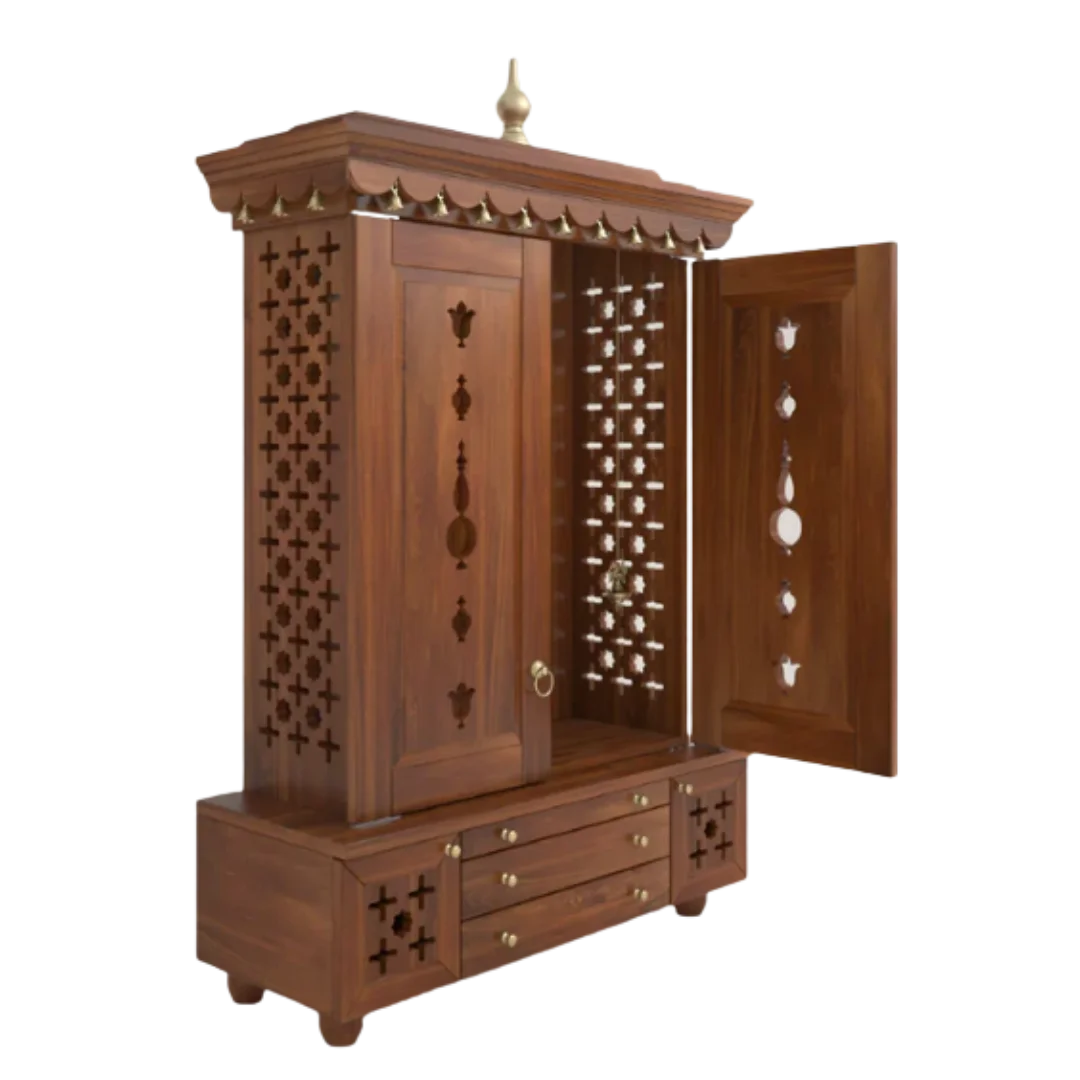 Omkaram Teak Wood Pooja Mandap with Door (Teak)