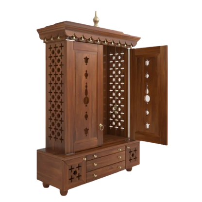 Omkaram Teak Wood Pooja Mandap with Door (Teak)