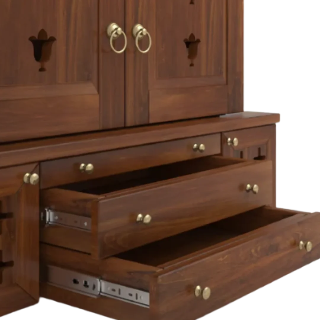 Omkaram Teak Wood Pooja Mandap with Door (Teak) Zoom View