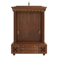 Omkaram Teak Wood Pooja Mandap with Door (Teak) open door front view