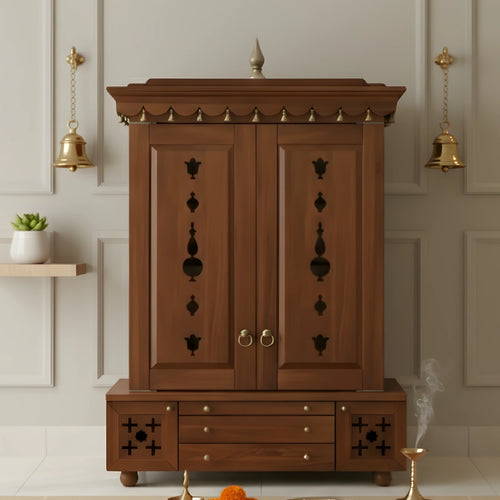 Omkaram Teak Wood Pooja Mandap with Door (Teak)