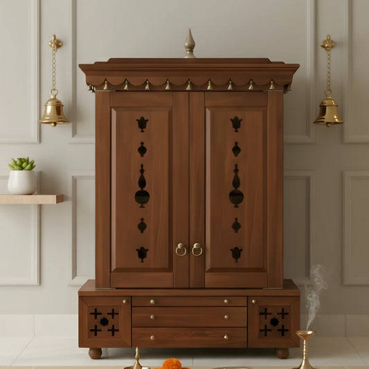 Omkaram Teak Wood Pooja Mandap with Door (Teak) lifestyle image