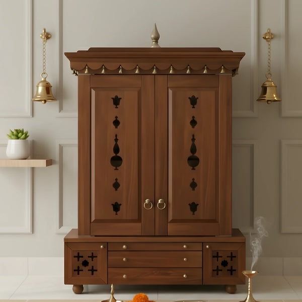 Omkaram Teak Wood Pooja Mandap with Door (Teak) lifestyle image