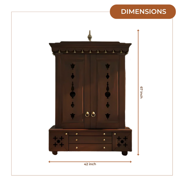 Omkaram Teak Wood Pooja Mandap with Door (Wenge) Dimensions