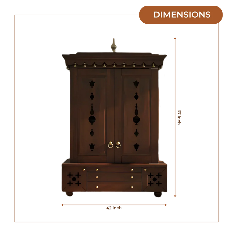 Omkaram Teak Wood Pooja Mandap with Door (Wenge) Dimensions