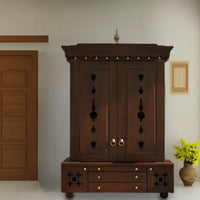 Omkaram Teak Wood Pooja Mandap with Door (Wenge) Lifestyle view