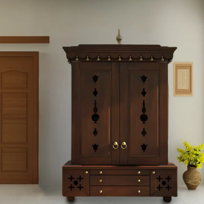 Omkaram Teak Wood Pooja Mandap with Door (Wenge) Lifestyle view