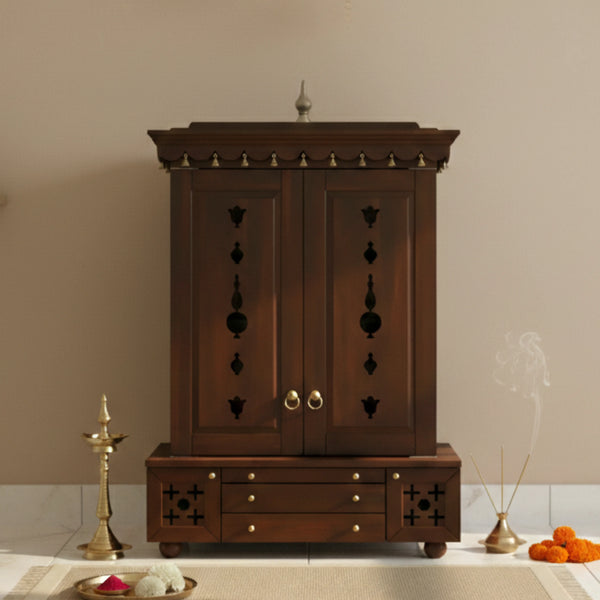Omkaram Teak Wood Pooja Mandap with Door (Wenge) lifestyle image