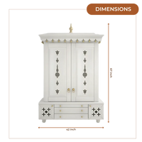 Omkaram Teak Wood Pooja Mandap with Door (White) Dimensions 