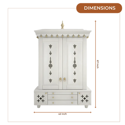 Omkaram Teak Wood Pooja Mandap with Door (White) Dimensions 