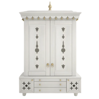 Omkaram Teak Wood Pooja Mandap with Door (White) Front View