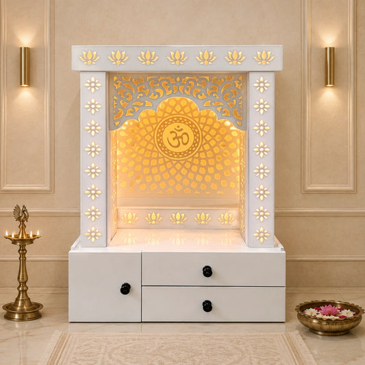 Omlina Wooden Corian Mandir (White) Lifestyle view 
