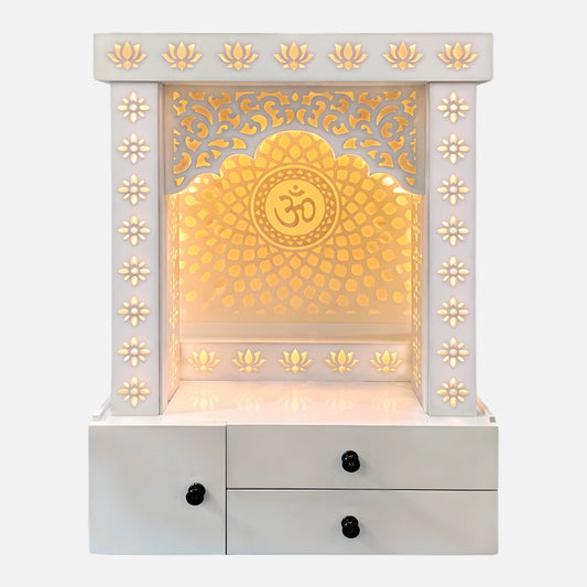 Omlina Wooden Corian Mandir (White) front view 
