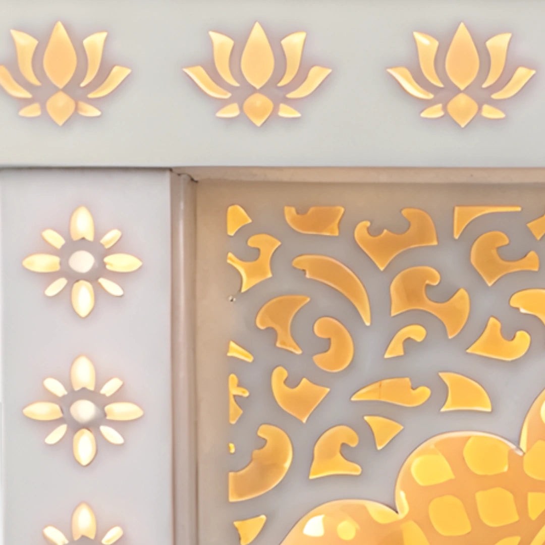 Omlina Wooden Corian Mandir (White) zoom view 