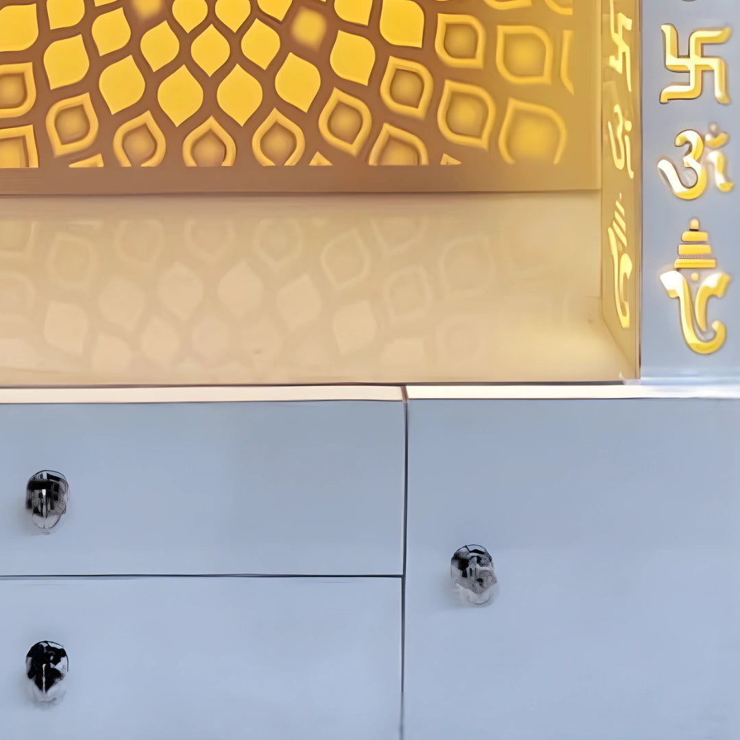 Ompatra Wooden Corian Mandir (White) zoom view 