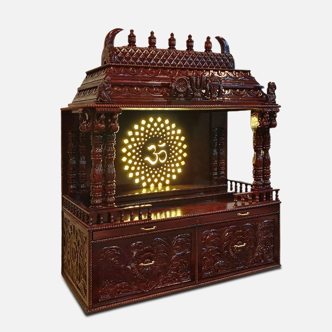 Omprabha Teak Wood Mandap (Brown) side angle 