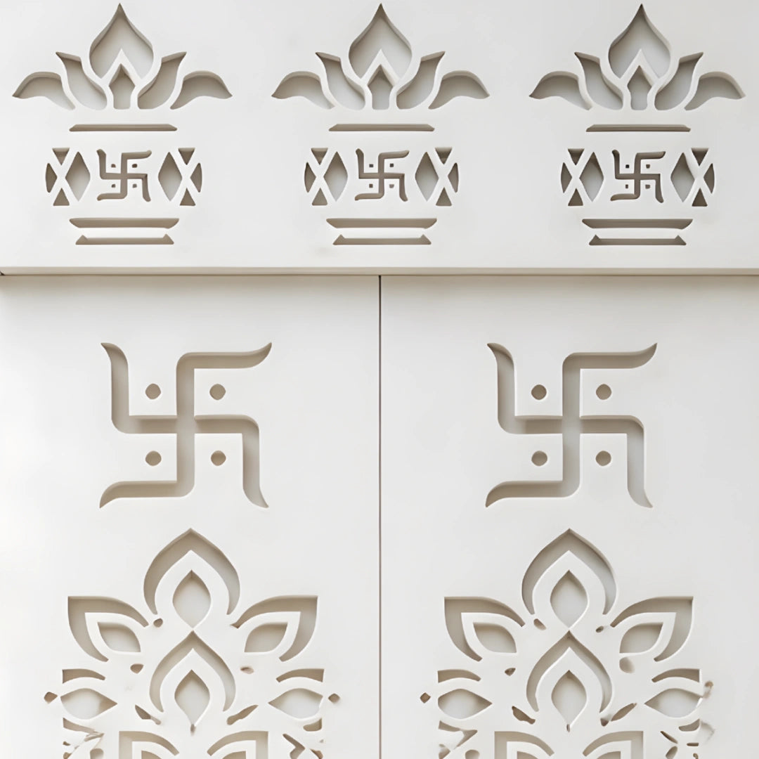 Omshri Wooden Corian Mandir (White) close view 