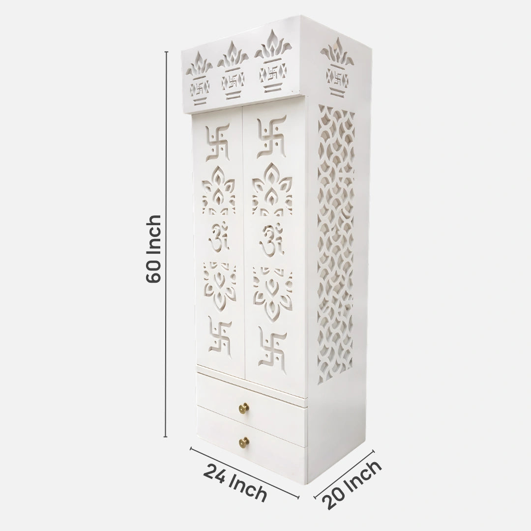 Omshri Wooden Corian Mandir (White) dimensiosn 
