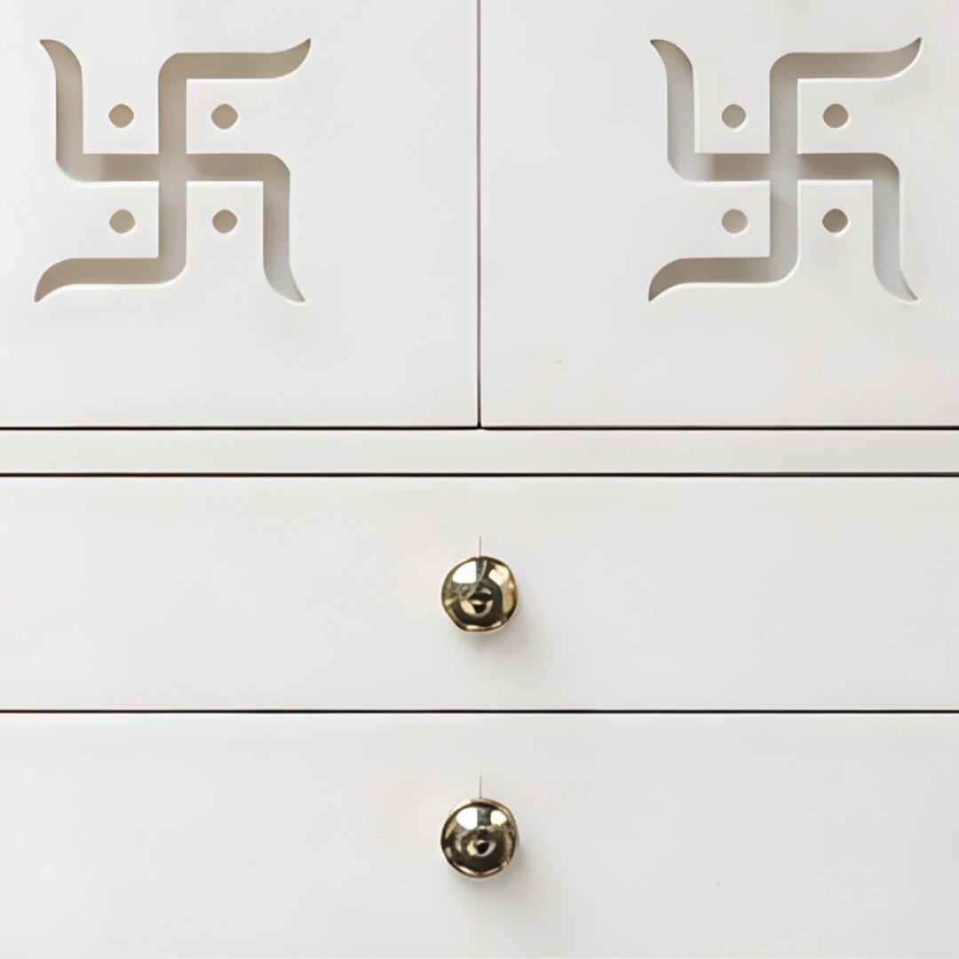 Omshri Wooden Corian Mandir (White) drawers  