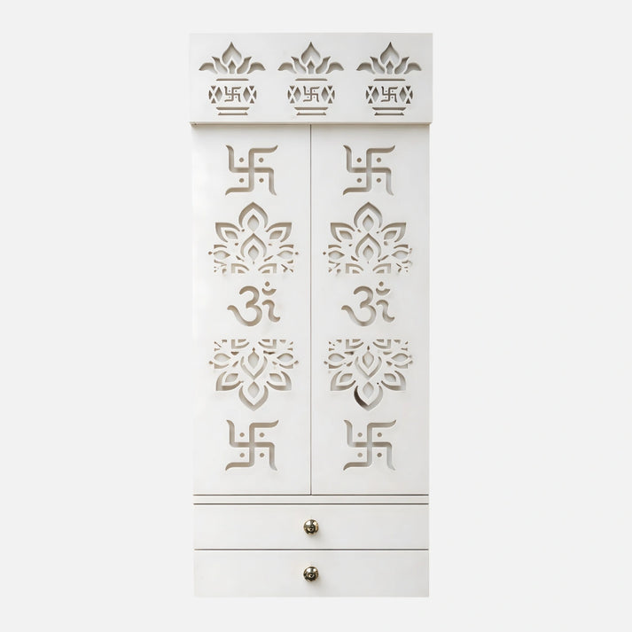 Omshri Wooden Corian Mandir- White