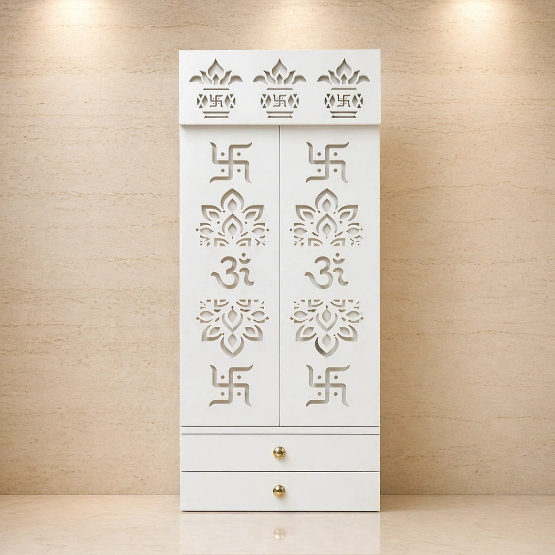 Omshri Wooden Corian Mandir (White) lifestyle view