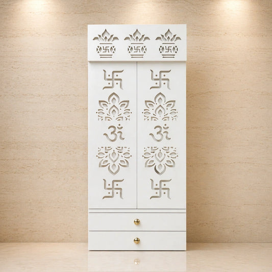 Omshri Wooden Corian Mandir (White) lifestyle view