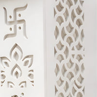 Omshri Wooden Corian Mandir (White) side jalli 