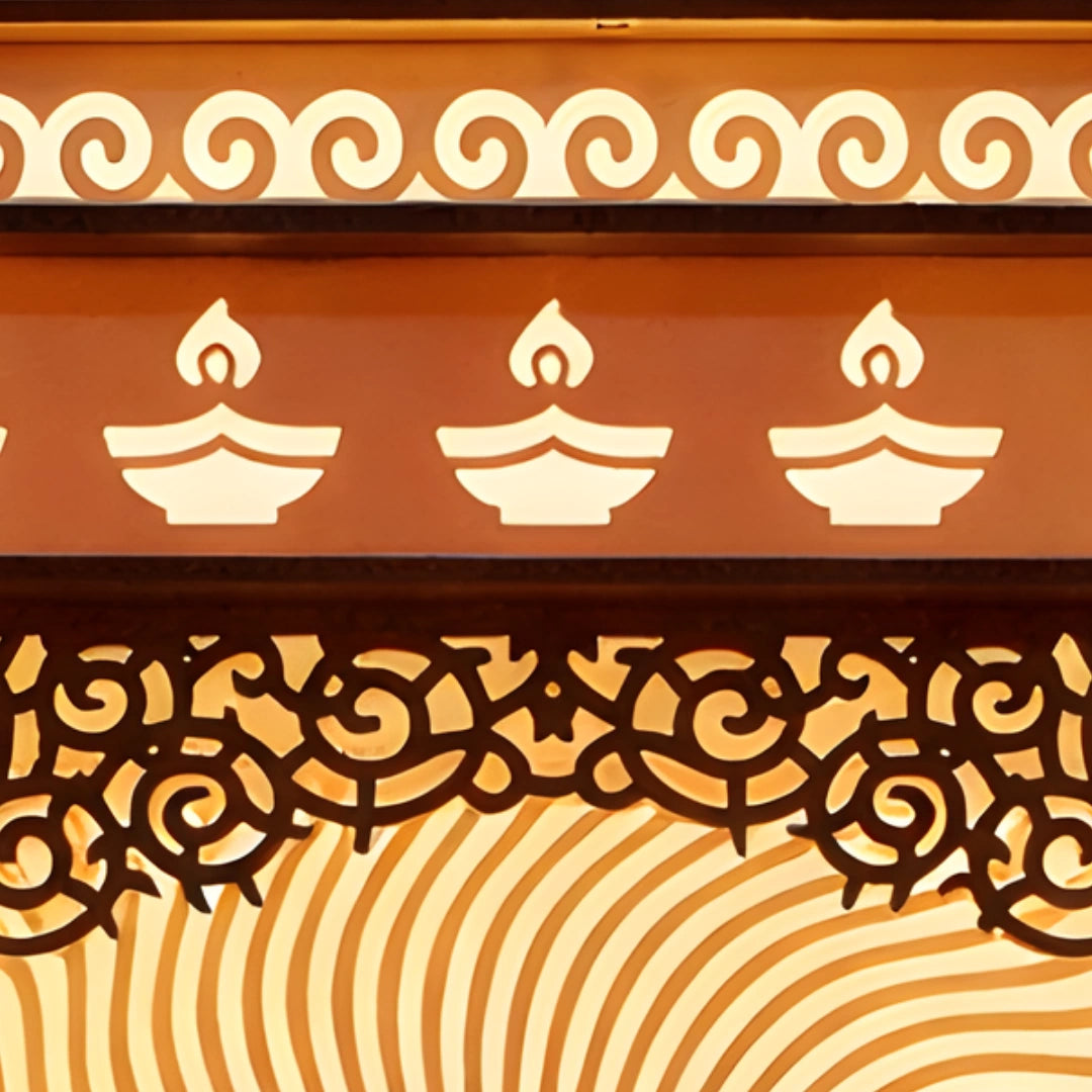 Omtarang Wooden Corian Mandir (White) close view