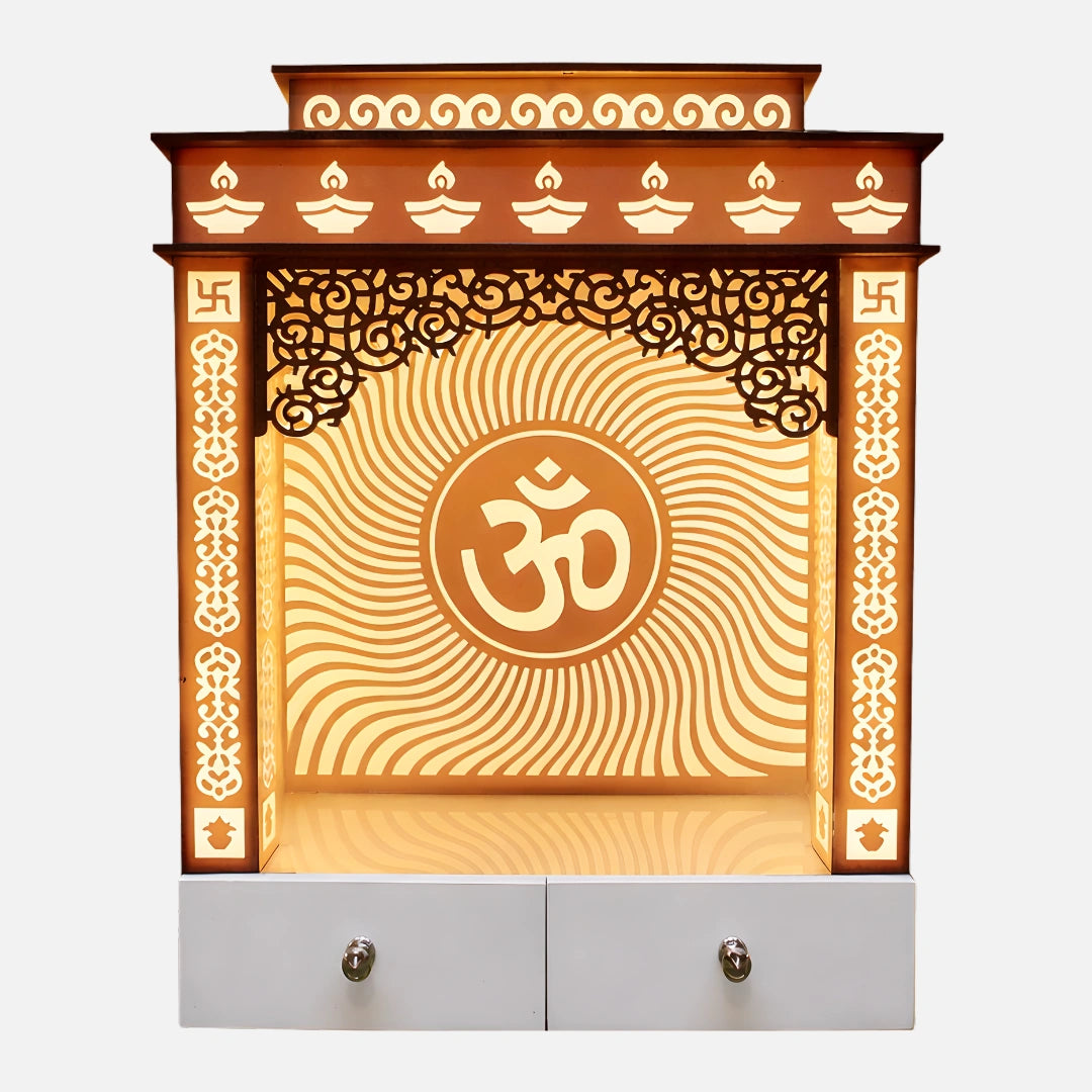 Omtarang Wooden Corian Mandir (White) front view 