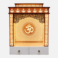 Omtarang Wooden Corian Mandir (White) front view 
