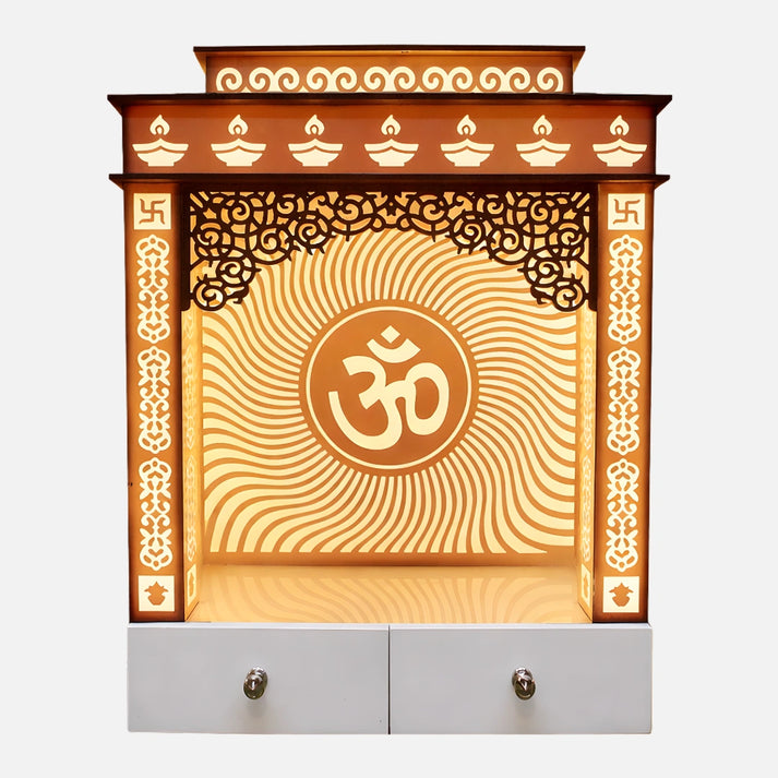 Omtarang Wooden Corian Mandir- White