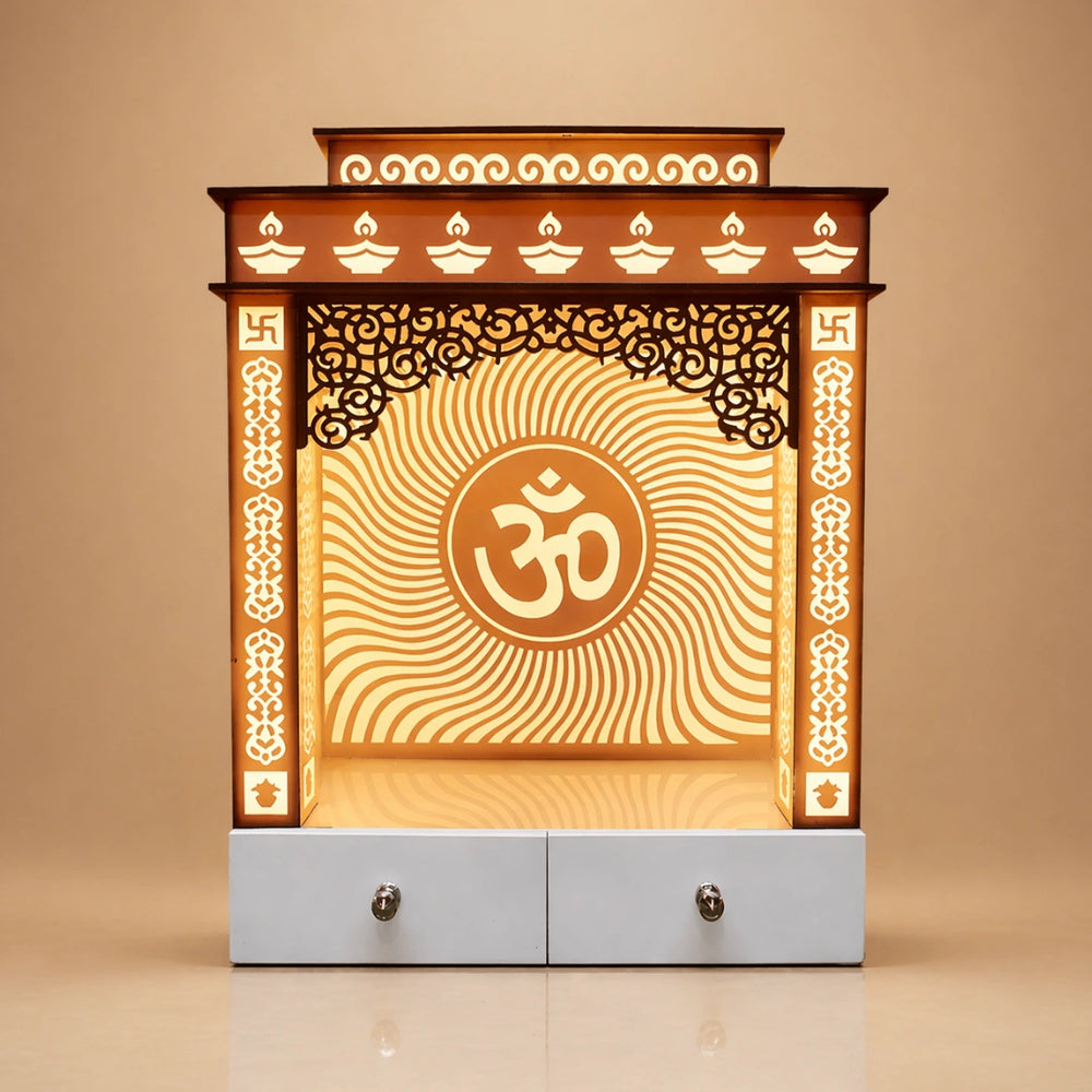 Omtarang Wooden Corian Mandir (White) lifestyle view 