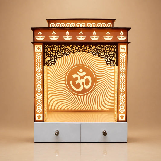 Omtarang Wooden Corian Mandir (White) lifestyle view 