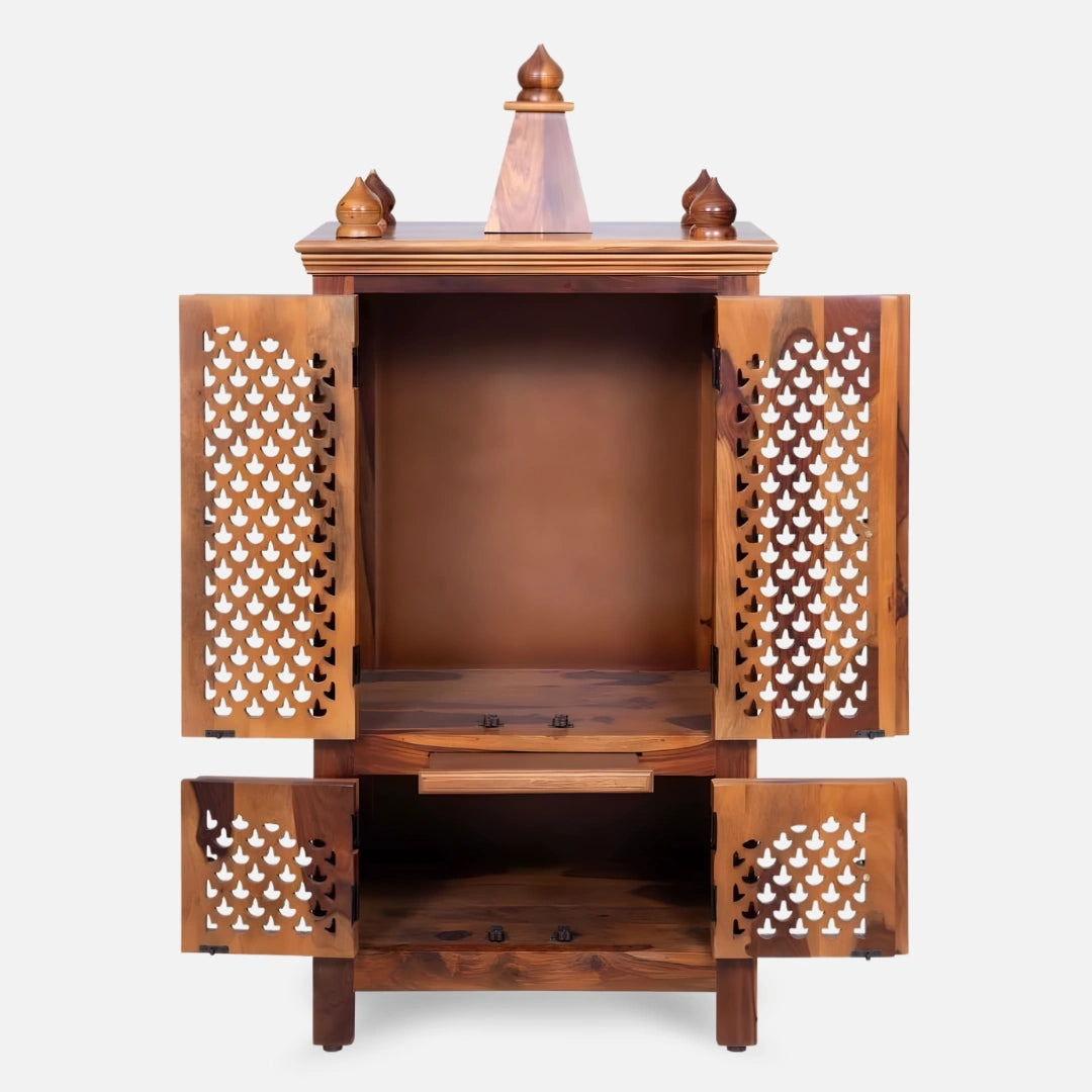 Omvara Teak Wood Mandir open door view 