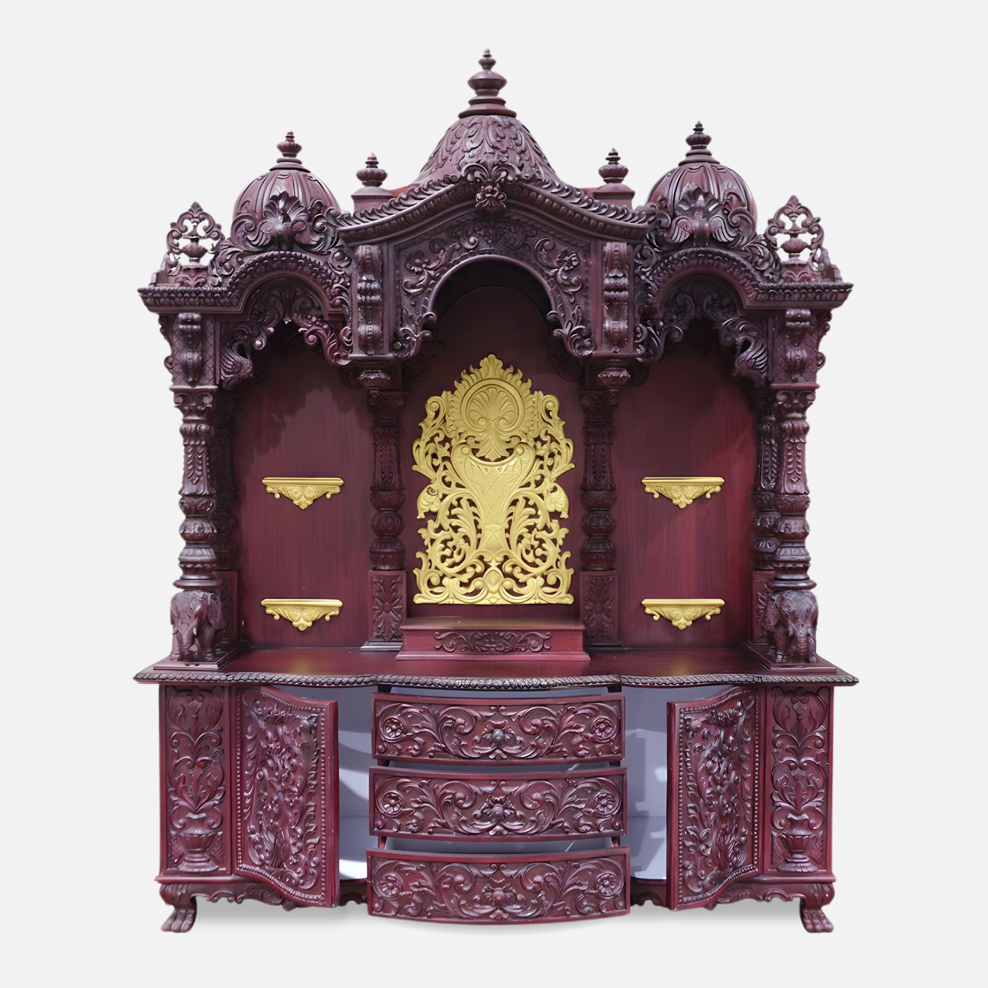 Omya Teak Wood Mandap (Cherry) open drawer front view 