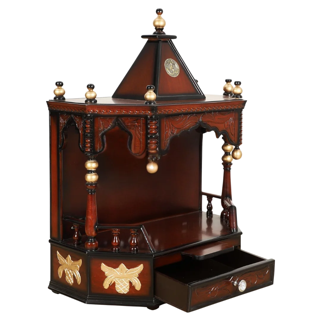 Open Drawer view of Anugrah Wall Mount Pooja Mandir without Door (Brown Gold)