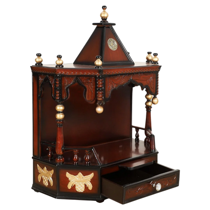 Open Drawer view of Anugrah Wall Mount Pooja Mandir without Door (Brown Gold)