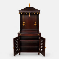 Shikharam Teak Wood Pooja Mandap (Brown) Open Doors