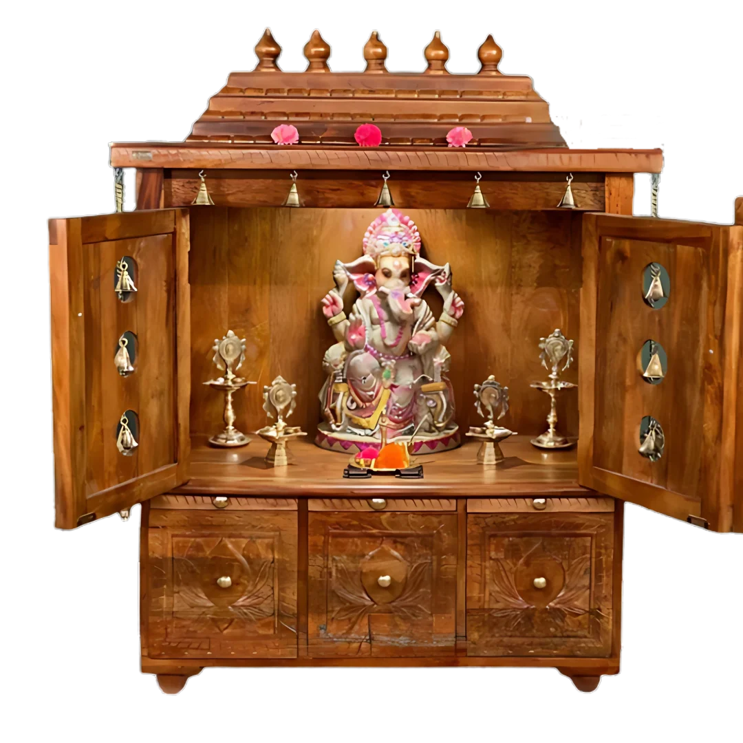Pavitraa Sheesham Wood Mandir (Teak) Open Door view 