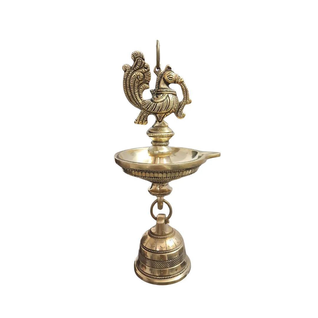 Peacock Brass Hanging Diya front view Zoom view