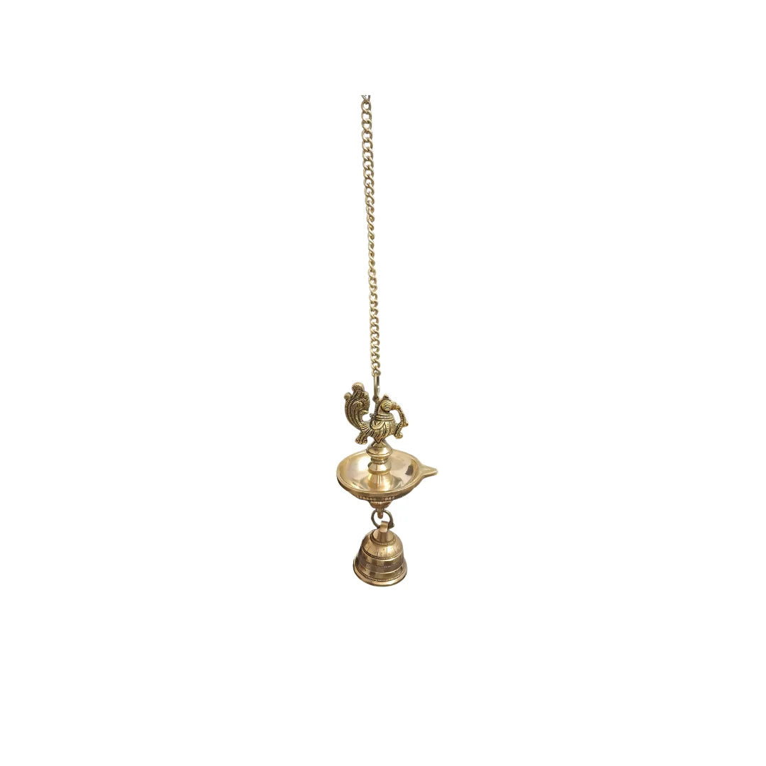 Peacock Brass Hanging Diya front view