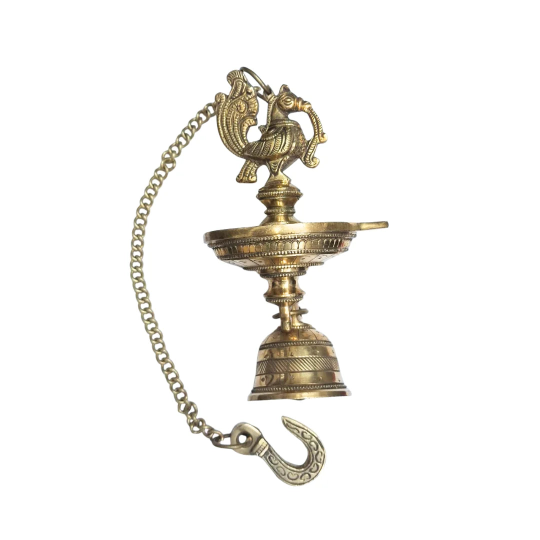 Peacock Brass Hanging Diya side view